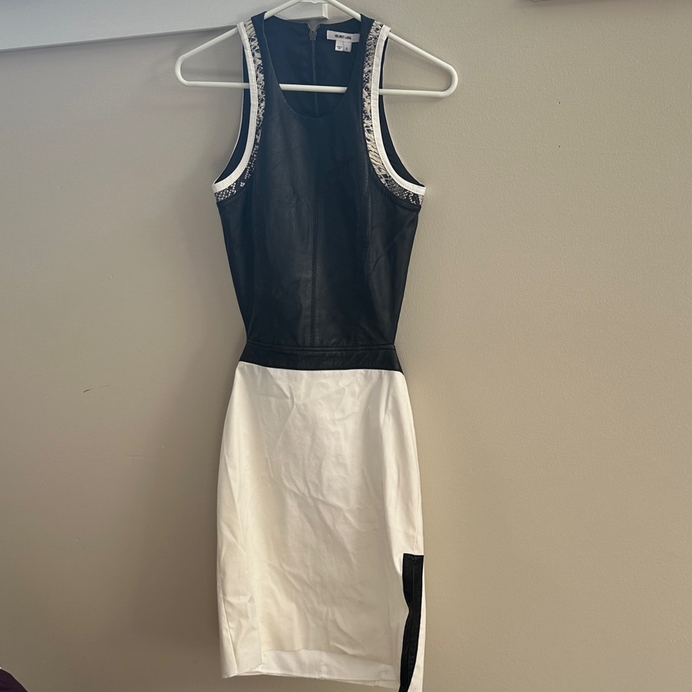 Helmut Lang Black and White Contrast Mini Dress back cutout